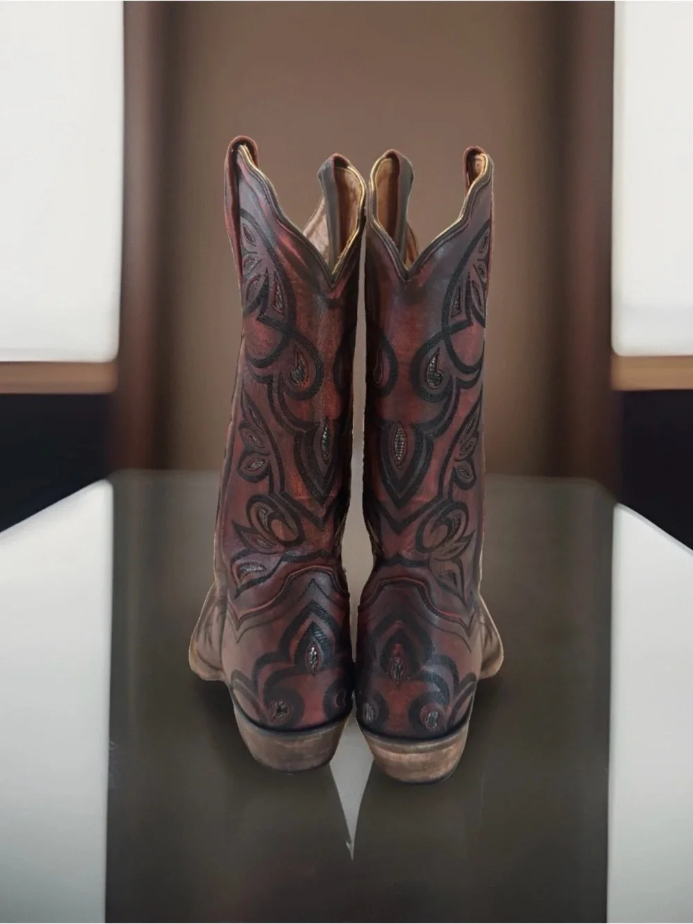 Dan Post DP4006 Leather Overlay Embroidered Cowgirl Boots Burgundy Black 7.5M